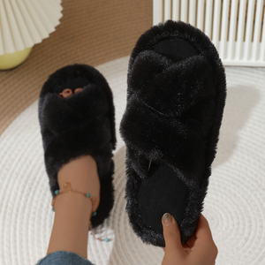 Pantoufles d'intérieur en peluche personnalisées à la mode, antidérapantes, à bout ouvert, vente en gros - Product Image 6