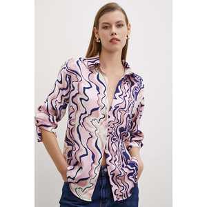 Chemise basique à effet ondulé pour femme, chemisier en popeline boutonné, imprimé rose, à porter au quotidien - Product Image 6