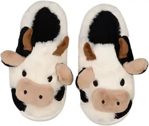 XIXITIAO Cute Cow Fuzzy Animal Plush Slippers Warm Home Indoor Winter PVC Cotton Fabric Winter Shoes Winter Slippers For Women