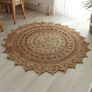 Tapis en jute à motif central, tissé à la main, pour une décoration intérieure traditionnelle ou d'inspiration mondiale. - Product Image 6