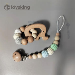 ToysKing vente en gros 100% à la main Crochet coton <span class=keywords><strong>bulle</strong></span> perles hochet en bois bébé Silicone sucette Clip Bracelet cadeau ensemble - Product Image 6