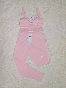 Legging Yoga Pilates Seamless Ribbed Berkualitas Tinggi 2 Potong Set Yoga untuk Wanita - Product Image 4