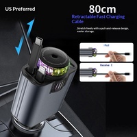 Câble rétractable de charge rapide PD pour voiture, chargeur rapide pour allume-cigare, spray aromatique, éclairage d'ambiance, ports Type-C/USB