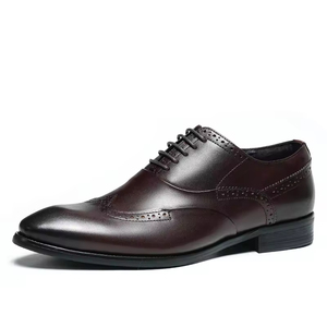 Chaussures Oxford pour homme en cuir véritable, style britannique haut de gamme, formelles, à lacets, bout pointu, fabriquées à la main, antidérapantes - Product Image 5