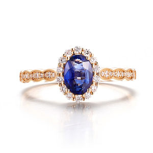 Bague en pierres précieuses Starsgem 10K 14K 18K Or massif Bleu royal Forme ovale Pierre précieuse de laboratoire cultivée Bague de fiançailles de mariage Bijoux pour femmes - Product Image 3