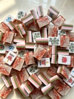 Tuiles de Mahjong américaines en acrylique 4 couches, motif floral et bambou, en marbre rose luxueux, peintes à la main et gravées