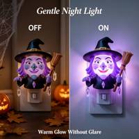 Vente en gros : Veilleuse LED en forme de balai de sorcière violet d'Halloween, éclairage décoratif fantaisie 3D pour chambre à coucher, à brancher, direct usine