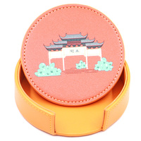 Ensemble de sets de table ronds en cuir PU personnalisés par sublimation, écologiques, modernes et de haute qualité, avec sous-verres antidérapants et imperméables pour café
