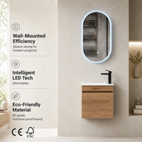 Rak wastafel gantung minimalis modern Nordik untuk ruangan kecil, terbuat dari kayu lapis, dengan cermin LED, wastafel tunggal, cocok untuk villa/rumah pertanian