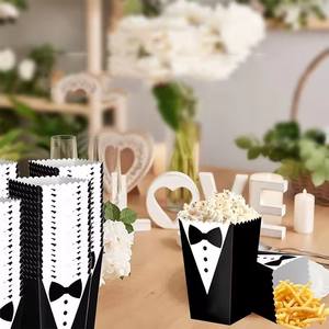 Boîtes à popcorn en papier noir <span class=keywords><strong>et</strong></span> blanc, nœud papillon, recyclables, carrées, adaptées aux films, aux enfants, aux expositions, aux supermarchés, au stockage des aliments - Product Image 5