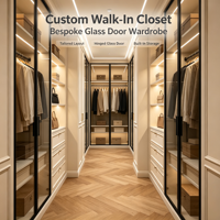 Dressing moderne sur mesure en bois avec portes vitrées, structure métallique, écologique et durable, pour hôtel et villa, montage facile
