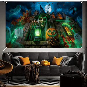 Feliz Halloween: Pancarta de Castillo Fantasma Portátil, Plegable y Ligera de Poliéster <span class=keywords><strong>para</strong></span> Patio, Jardín, Cabina de Fotos y Transmisión en Vivo - Product Image 4