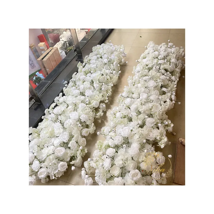 Ivory Rose Greenery Wedding White Hydrangea Rose Flower Garland Runner Wedding Receptiontable Decor