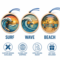 Ornement personnalisé en contreplaqué peuplier découpé au laser, motif coucher de soleil sur la plage, pour la décoration de la maison, conforme à la norme CPSC, DDP