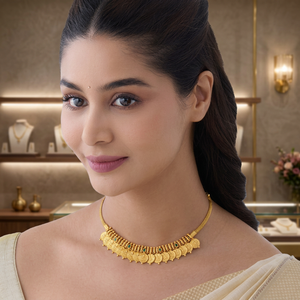 <b>Silver</b> Temple Cultural Collectible Women's Short Gold Polish <b>Crown</b> Shape Hindu Religious Ceremony Necklace 164154 - Product Image 2