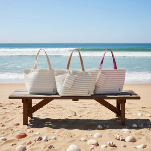 Sac de plage rayé or et argent 57x37x17 cm avec petit sac assorti, sac fourre-tout promotionnel - Product Image 2