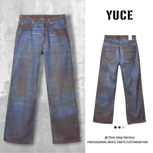 Jean en denim vintage YUCE Mud Dirty Wash pour homme, style streetwear Y2K, coupe large, denim mi-lourd 13oz, sur mesure - Product Image 1