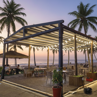 Pergola motorisée rétractable en alliage d'aluminium avec auvent en PVC, imperméable, résistante au vent, revêtement poudré, pour restaurant extérieur, terrasse