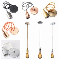 Support de lampe E27 douille d'ampoule à vis Loft vintage avec câble électrique en tissu tressé de couleur de 1m Bases de suspension en céramique