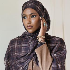 2026 <b>Top</b> Custom Logo Muslim <b>Tartan</b> Design Breathable 4-Season Graceful Modest Female Print Modal Hijab - Product Image 1