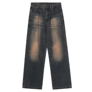 <span class=keywords><strong>Jeans</strong></span> in Denim da Uomo di Alta Qualità con Design Personalizzato, Stile Vintage Lavato, Gamba Larga Hip-Hop in Cotone - Product Image 2
