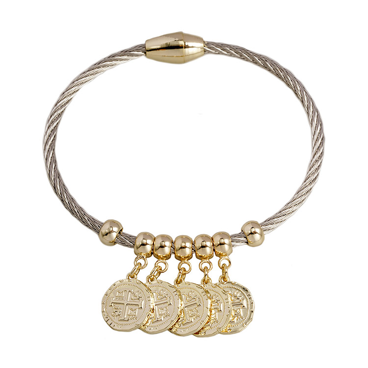 Factory Price Rhodium Bangles Wire 5 Gold Coins Classic Modern Bangle With Charms *T2400BXK