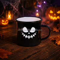 Mug en émail rétro éco-responsable pour Halloween, à thème citrouille et fantôme, tasse à café avec design personnalisable et couvercle
