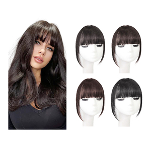 En gros 10 pouces <span class=keywords><strong>naturel</strong></span> Invisible synthétique avant côté <span class=keywords><strong>frange</strong></span> Extension de <span class=keywords><strong>cheveux</strong></span> longs ondulés bouclés <span class=keywords><strong>Clip</strong></span> dans le côté Air Bangs - Product Image 5