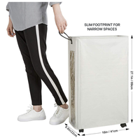 Panier à linge roulant et pliable, étroit, avec fenêtre transparente et couvercle à cordon, pour salle de bain et chambre à coucher