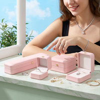 Boîte à bijoux de luxe en cuir PU rose faite à la main, personnalisable avec logo, style vintage, pour emballage de colliers, bracelets, boucles d'oreilles et bagues