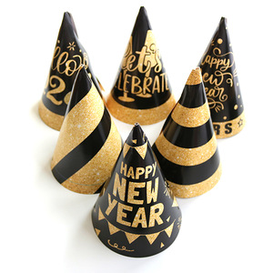 Gorros <span class=keywords><strong>de</strong></span> Fiesta <span class=keywords><strong>de</strong></span> <span class=keywords><strong>Año</strong></span> <span class=keywords><strong>Nuevo</strong></span> Negros y Dorados Premium, Juego <span class=keywords><strong>de</strong></span> Gorros Cónicos con Brillantina para Suministros <span class=keywords><strong>de</strong></span> Celebración <span class=keywords><strong>de</strong></span> Nochevieja - Product Image 5