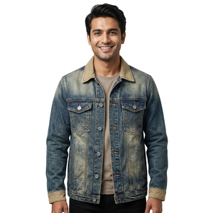 Less MOQ Trendy Jean <b>Jackets</b> Blue Black <b>Crop</b> Fall Distressed <b>Jacket</b> <b>Denim</b> Coat Plus Size Jean <b>Jackets</b> for men - Product Image 1