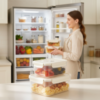 Ensemble de boîtes de conservation alimentaire en plastique transparent hermétique pour réfrigérateur, réutilisables et écologiques, pour la cuisine, avec couvercle et pompe manuelle