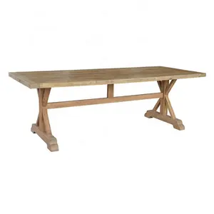 Table à manger vintage de ferme en bois massif de Style antique rustique français béton/recyclé D1606N