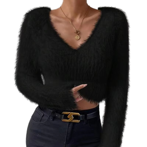Haut court <span class=keywords><strong>sexy</strong></span> et décontracté pour femmes, mini <span class=keywords><strong>pull</strong></span> à manches longues, <span class=keywords><strong>pull</strong></span> en tricot, chandails en acrylique uni de style formel - Product Image 3