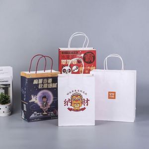 Custom Eco-Friendly <b>Biodegradable</b> Kraft <b>Paper</b> Bag Fast Food Packaging for Restaurant Take-Away Includes Ribbon Accessories - Product Image 2