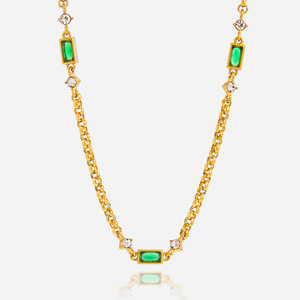 Collar de Moda con Cadenas, Aleación de Zinc, Geométrico, con Circonita Verde Engastada, Regalo Casual - Product Image 1