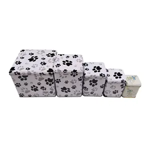 Scatole di lattine con stampa della zampa dell'animale domestico con Logo personalizzato all'ingrosso contenitore di latta ermetico quadrato