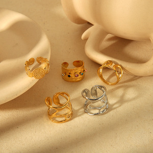 European American Style Open <b>Ring</b> Women Adjustable Stainless Steel 18k Gold Plated Fashion Retro Colorfast <b>Titanium</b> Steel - Product Image 2