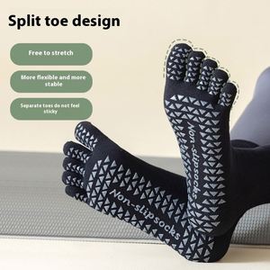Chaussettes de sport et de yoga professionnelles mi-mollet antidérapantes à cinq orteils séparés pour l'automne et l'hiver, Pilates, exercices au sol, Zhuji - Product Image 2