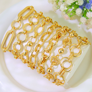 Fashionable Punk Hip Hop Chain <b>Bracelet</b> 21k <b>Gold</b> Plated Simple Chunky Link Ladies Jewelry for Daily Wear - Product Image 3