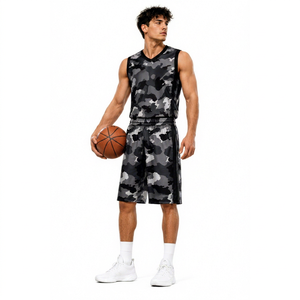 Unisex Basketball Uniform Set Camouflage Print Polyester Breathable Teamwear Custom Logo Adult Size Custom Brand OEM Service - Product Image 4