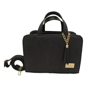 Sac bandoulière Fana Patricia en cuir de vachette noir, deux poignées, fermeture à rabat, grande capacité, usage décontracté, plage - Product Image 3