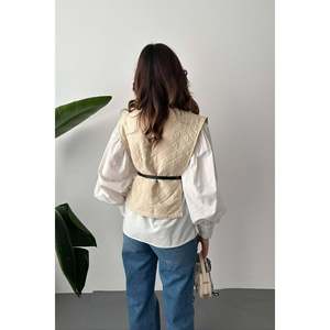 Ensemble chemise-poncho beige à ceinture pour femme, style bureau de haute qualité, col à nœud, motif léopard, taille 2XL pour le printemps et l'automne - Product Image 1