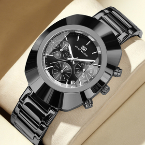 Montre à quartz pour homme, bracelet en métal doré, chronographe, cadran bleu, fenêtre de date, montre-bracelet de mode pour homme d'affaires - Product Image 4