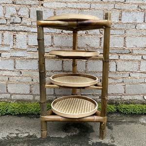 Bamboo Vegetable Rack 4 Tier Round Shelf Asian Style Rustic Design For Hot Pot Serving - Product Image 2