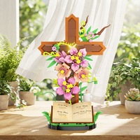 Set de Bloques de Construcción de Flores con Detalles Brillantes y Biblia Abierta, Material ABS, Juguete Decorativo para Construir Escenas