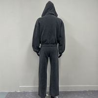 Ensemble de survêtement 2 pièces personnalisé de haute qualité, brodé et imprimé, avec pantalon de survêtement à jambe large à effet déchiré et ourlet effiloché, et sweat à capuche court zippé