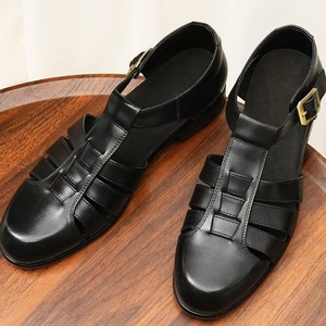 Sandalias de Verano 2025 para Hombre, Diseño Romano, de Cuero con Patrón Sólido, Punta Cerrada, Transpirables, para Fiesta, para Comercio Exterior - Product Image 3