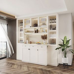 Armoire à vin Santopova moderne de luxe avec porte en verre et éclairage LED - Armoire de rangement multifonction pour bar à domicile pour le salon - Product Image 1
